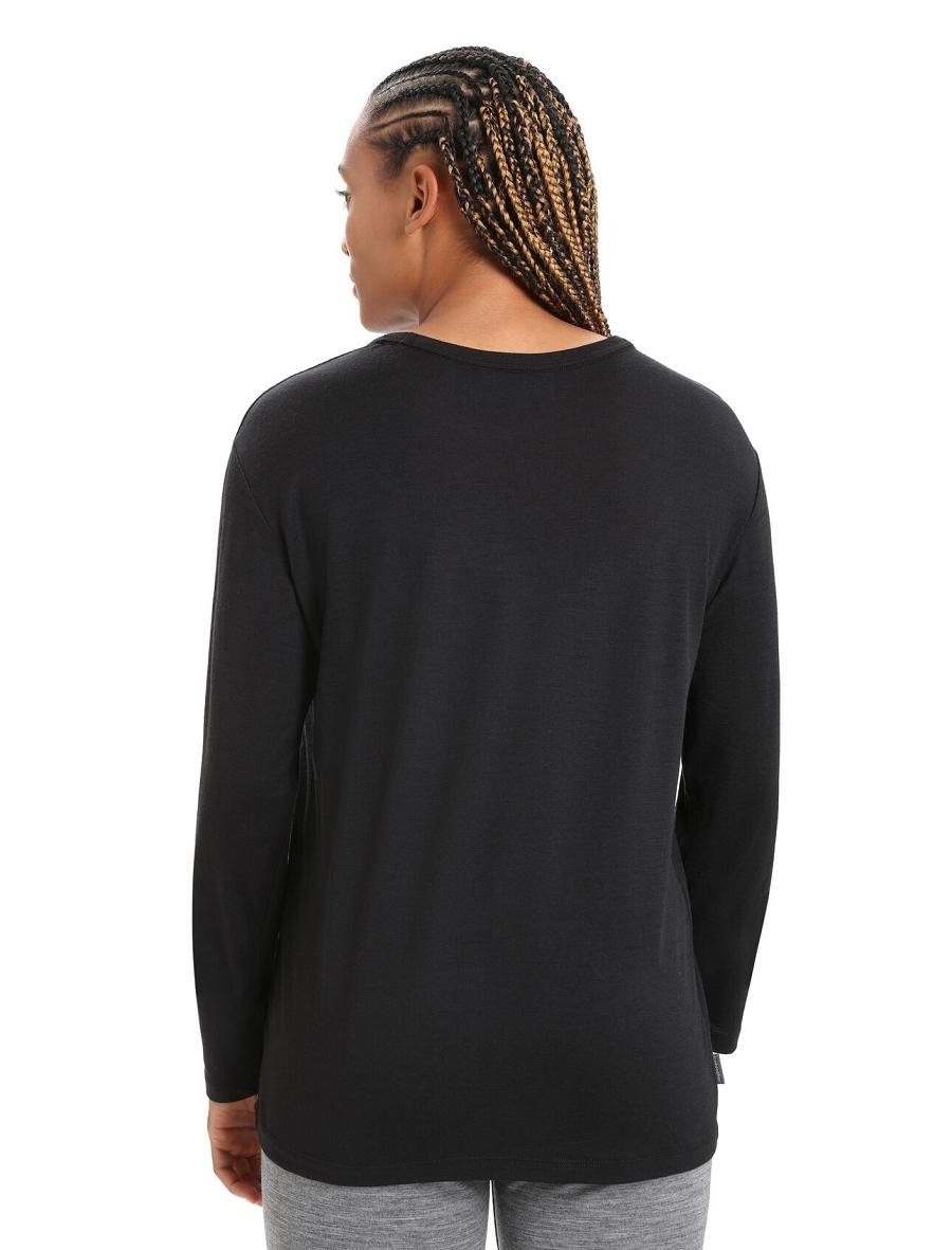 Women's Icebreaker Merino Granary T-Shirt Long Sleeve Black | CA 1308ILHS